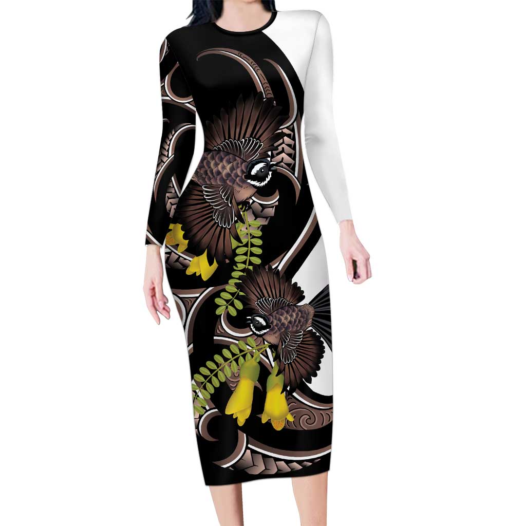 New Zealand Valentines Day Family Matching Long Sleeve Bodycon Dress and Hawaiian Shirt Piwakawaka Lovers Maori Koru Tattoo - Polynesian Pride