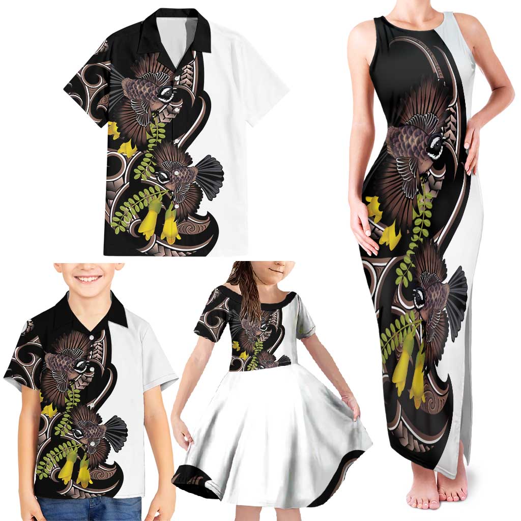 New Zealand Valentines Day Family Matching Tank Maxi Dress and Hawaiian Shirt Piwakawaka Lovers Maori Koru Tattoo - Polynesian Pride
