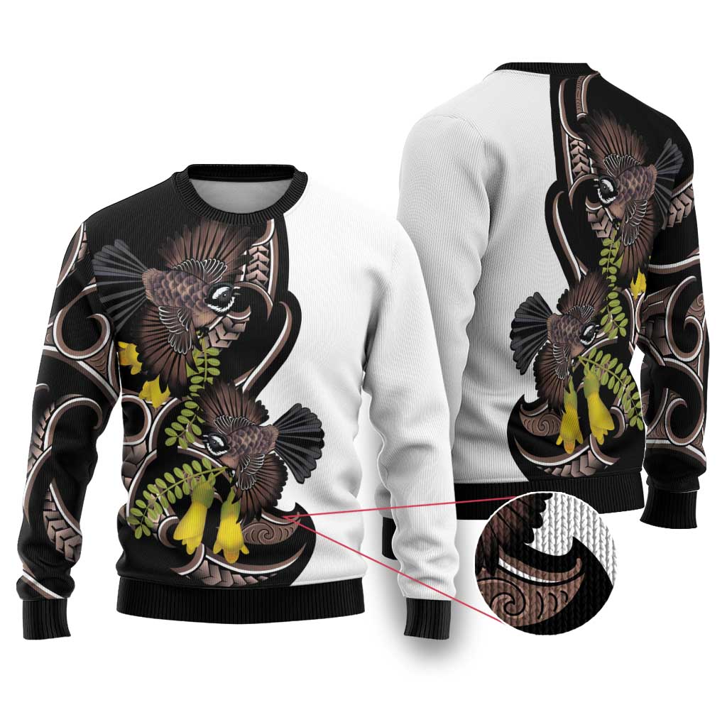 New Zealand Valentines Day Ugly Christmas Sweater Piwakawaka Lovers Maori Koru Tattoo - Polynesian Pride