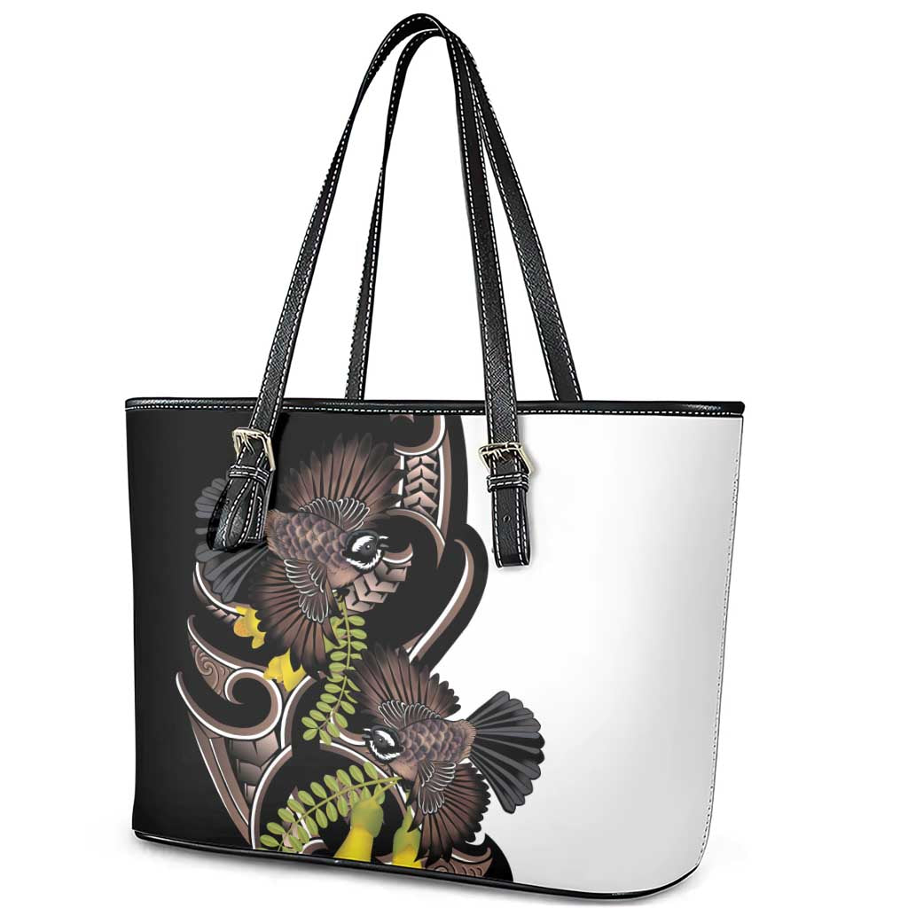 New Zealand Valentines Day Leather Tote Bag Piwakawaka Lovers Maori Koru Tattoo - Polynesian Pride