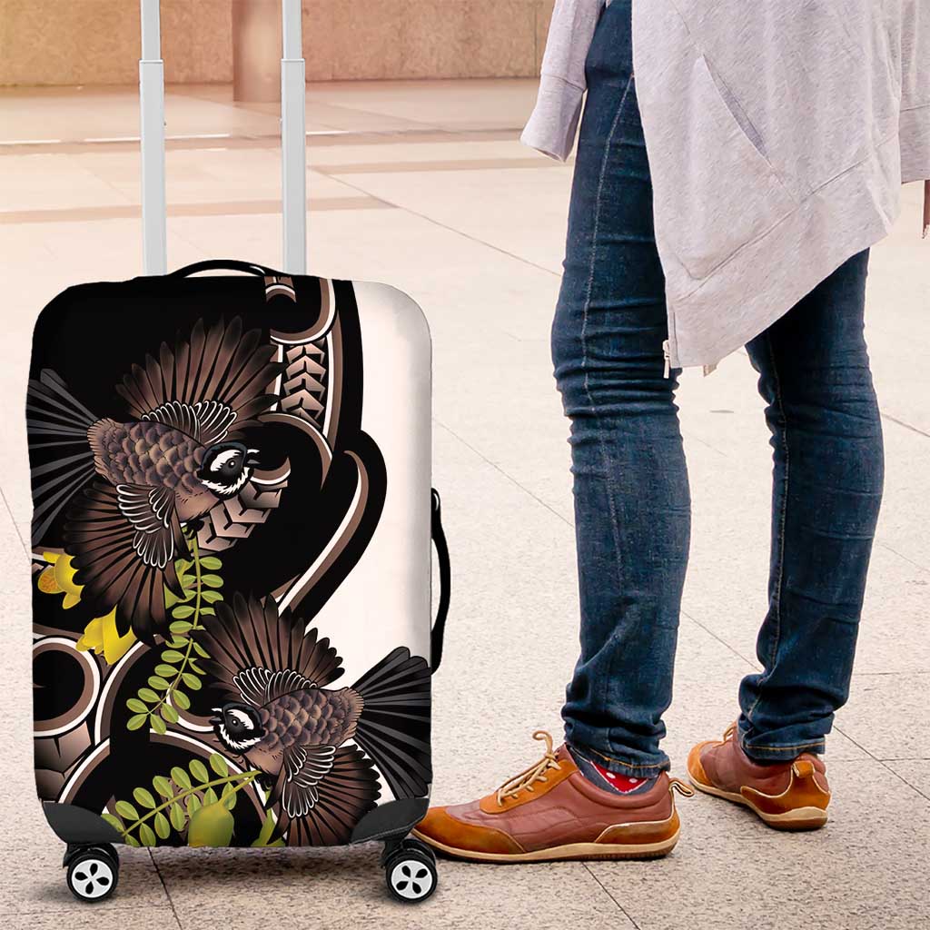 New Zealand Valentines Day Luggage Cover Piwakawaka Lovers Maori Koru Tattoo - Polynesian Pride