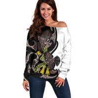 New Zealand Valentines Day Off Shoulder Sweater Piwakawaka Lovers Maori Koru Tattoo - Polynesian Pride