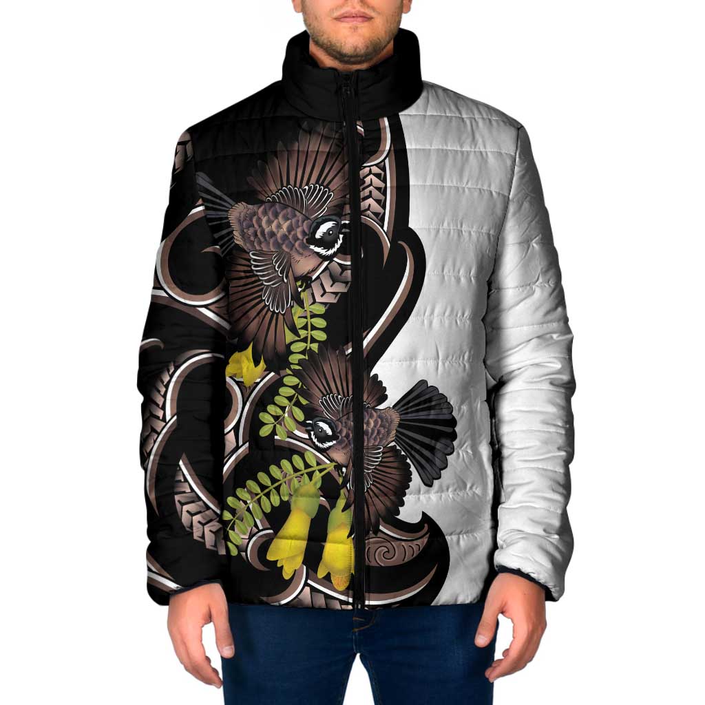New Zealand Valentines Day Padded Jacket Piwakawaka Lovers Maori Koru Tattoo - Polynesian Pride