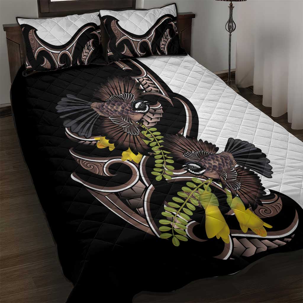 New Zealand Valentines Day Quilt Bed Set Piwakawaka Lovers Maori Koru Tattoo - Polynesian Pride