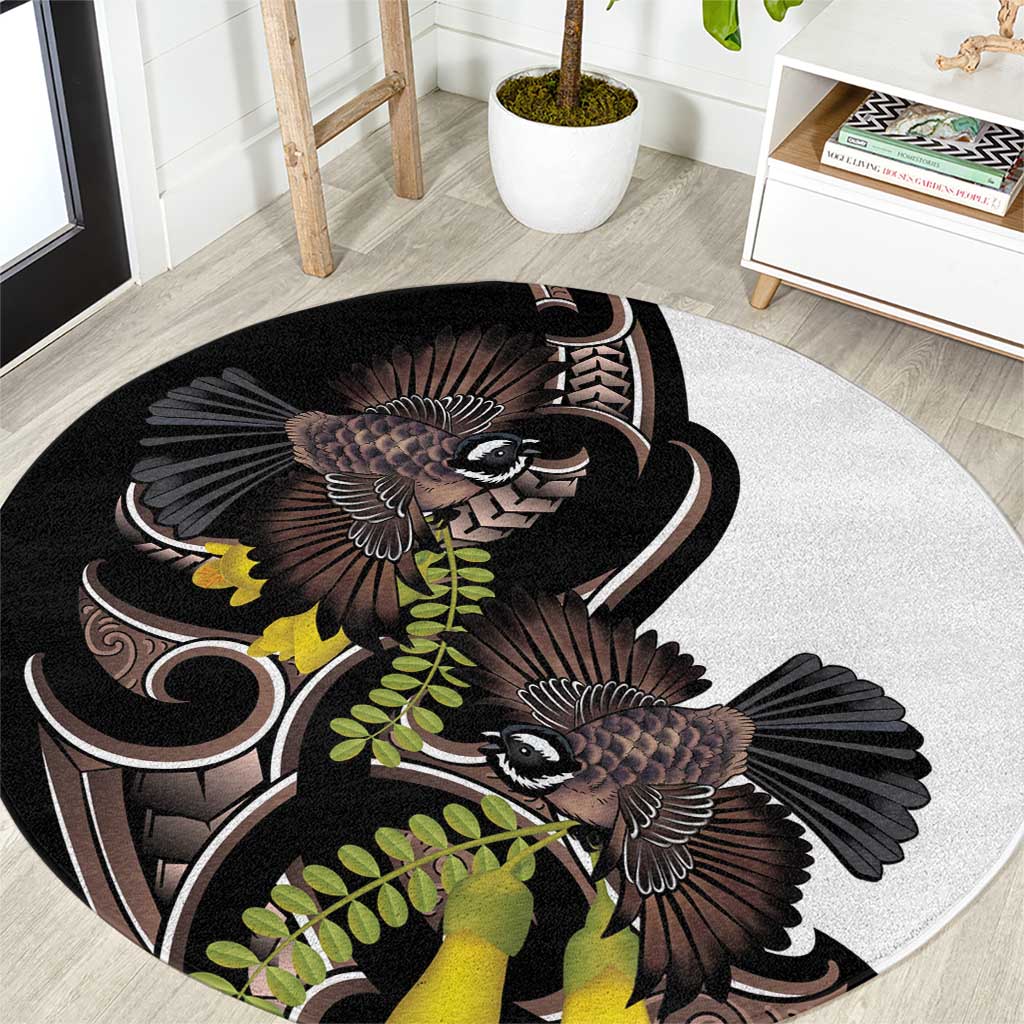 New Zealand Valentines Day Round Carpet Piwakawaka Lovers Maori Koru Tattoo - Polynesian Pride
