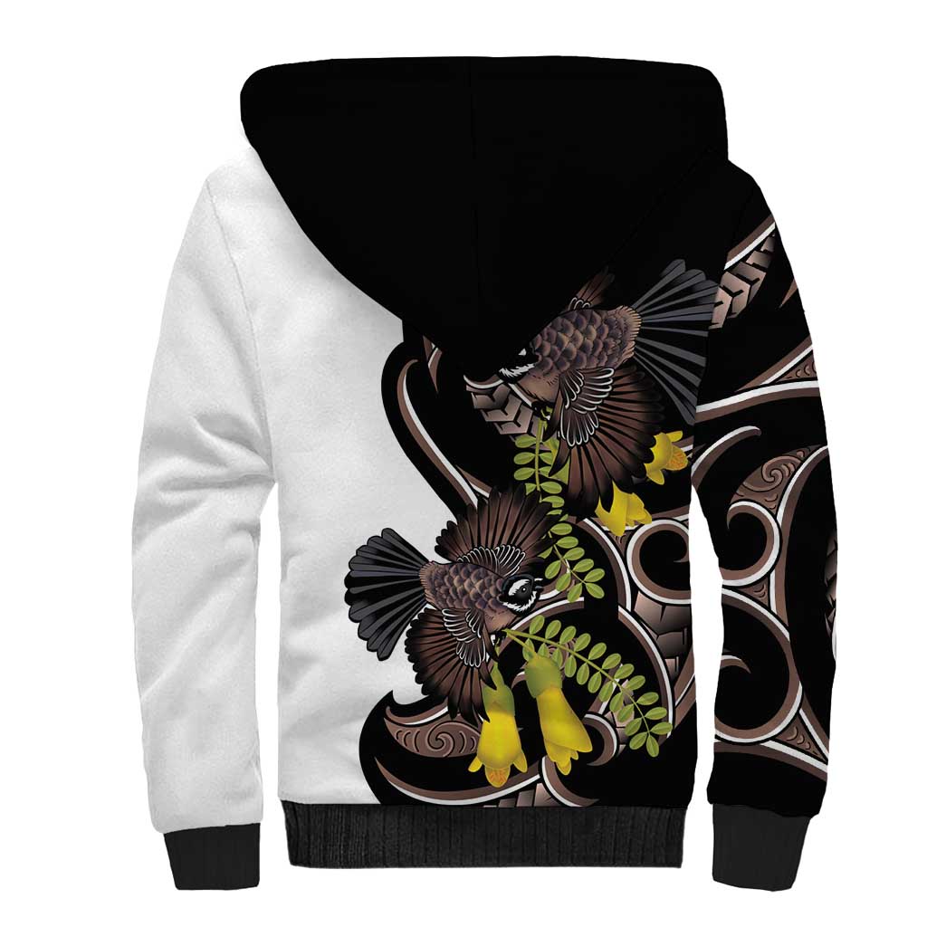 New Zealand Valentines Day Sherpa Hoodie Piwakawaka Lovers Maori Koru Tattoo - Polynesian Pride