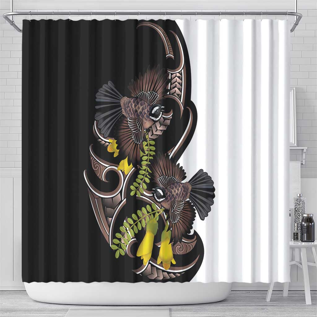 New Zealand Valentines Day Shower Curtain Piwakawaka Lovers Maori Koru Tattoo - Polynesian Pride