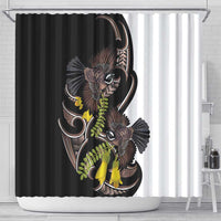 New Zealand Valentines Day Shower Curtain Piwakawaka Lovers Maori Koru Tattoo - Polynesian Pride
