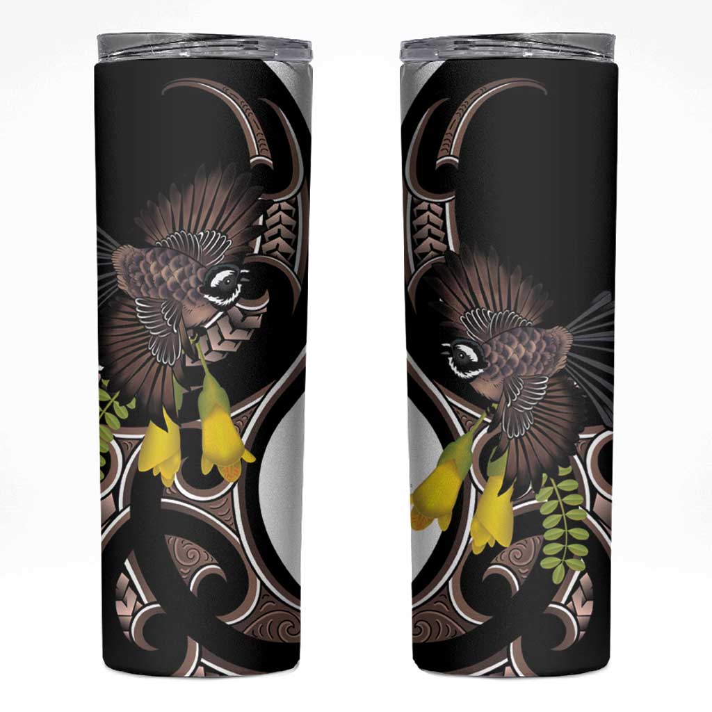 New Zealand Valentines Day Skinny Tumbler Piwakawaka Lovers Maori Koru Tattoo - Polynesian Pride