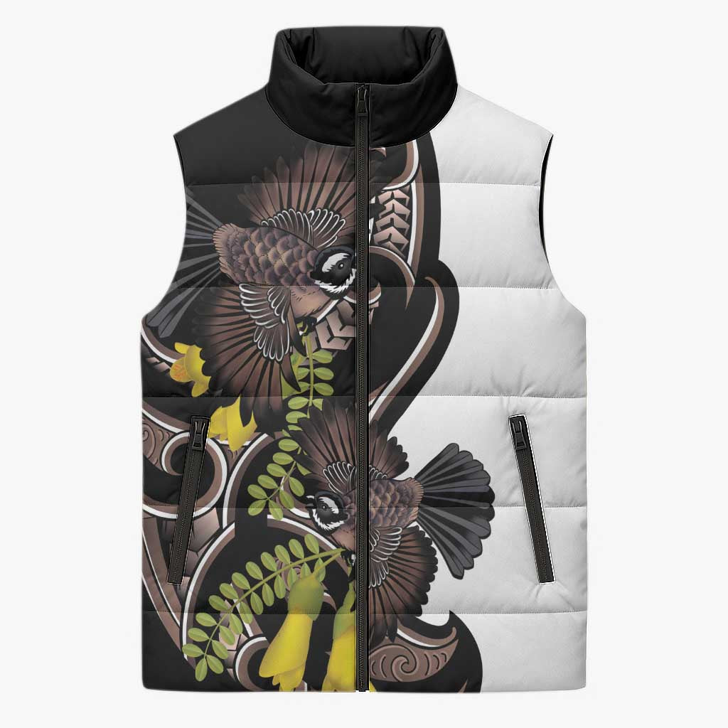 New Zealand Valentines Day Sleeveless Puffer Jacket Piwakawaka Lovers Maori Koru Tattoo - Polynesian Pride