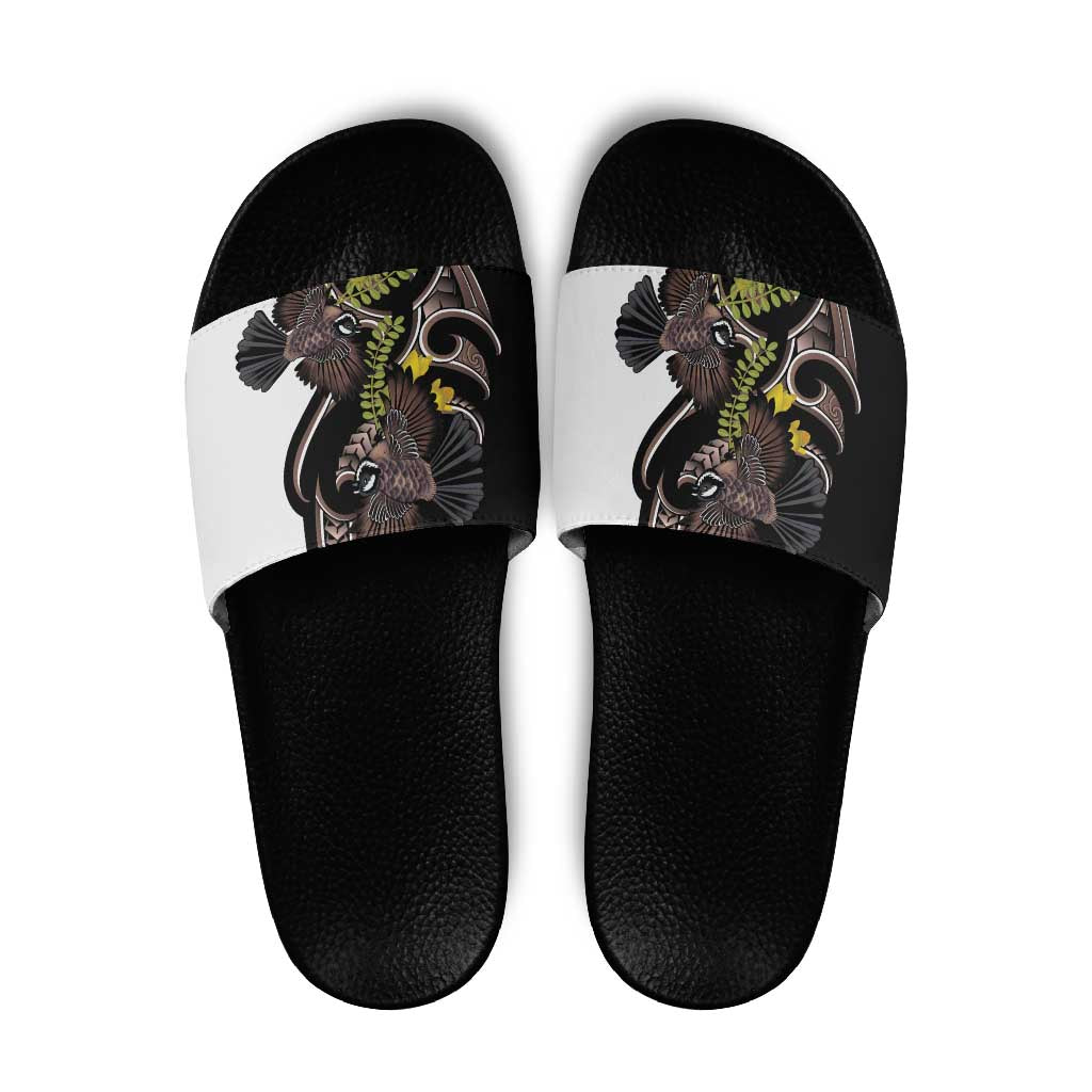New Zealand Valentines Day Slide Sandals Piwakawaka Lovers Maori Koru Tattoo - Polynesian Pride