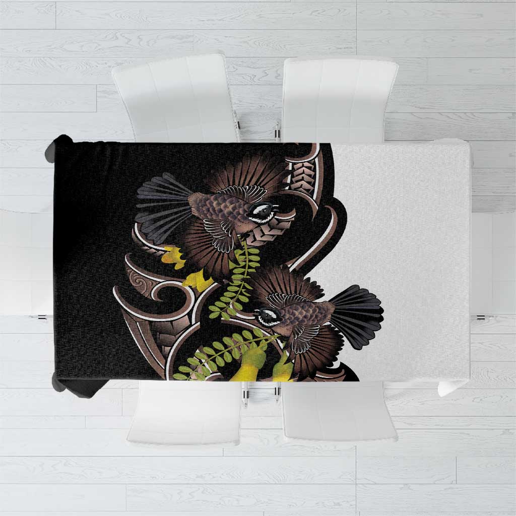 New Zealand Valentines Day Tablecloth Piwakawaka Lovers Maori Koru Tattoo - Polynesian Pride