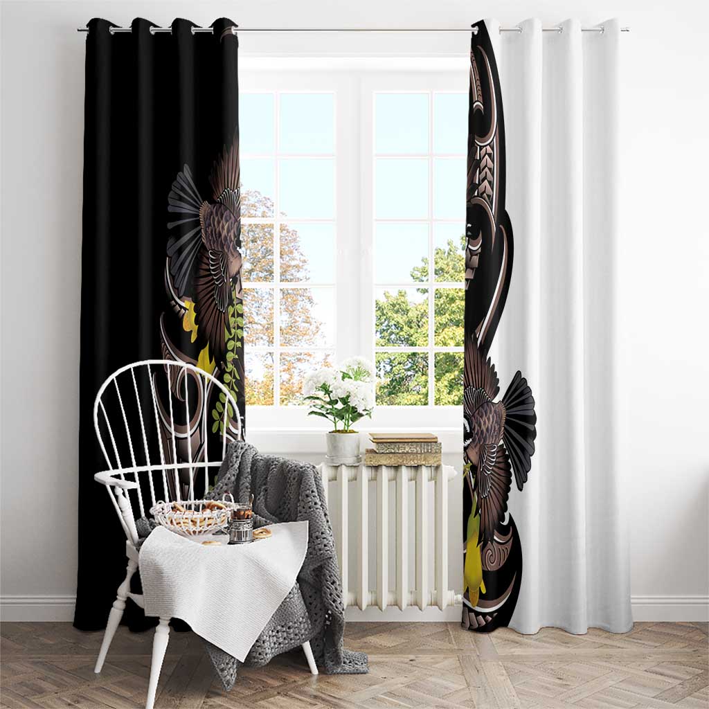 New Zealand Valentines Day Window Curtain Piwakawaka Lovers Maori Koru Tattoo - Polynesian Pride