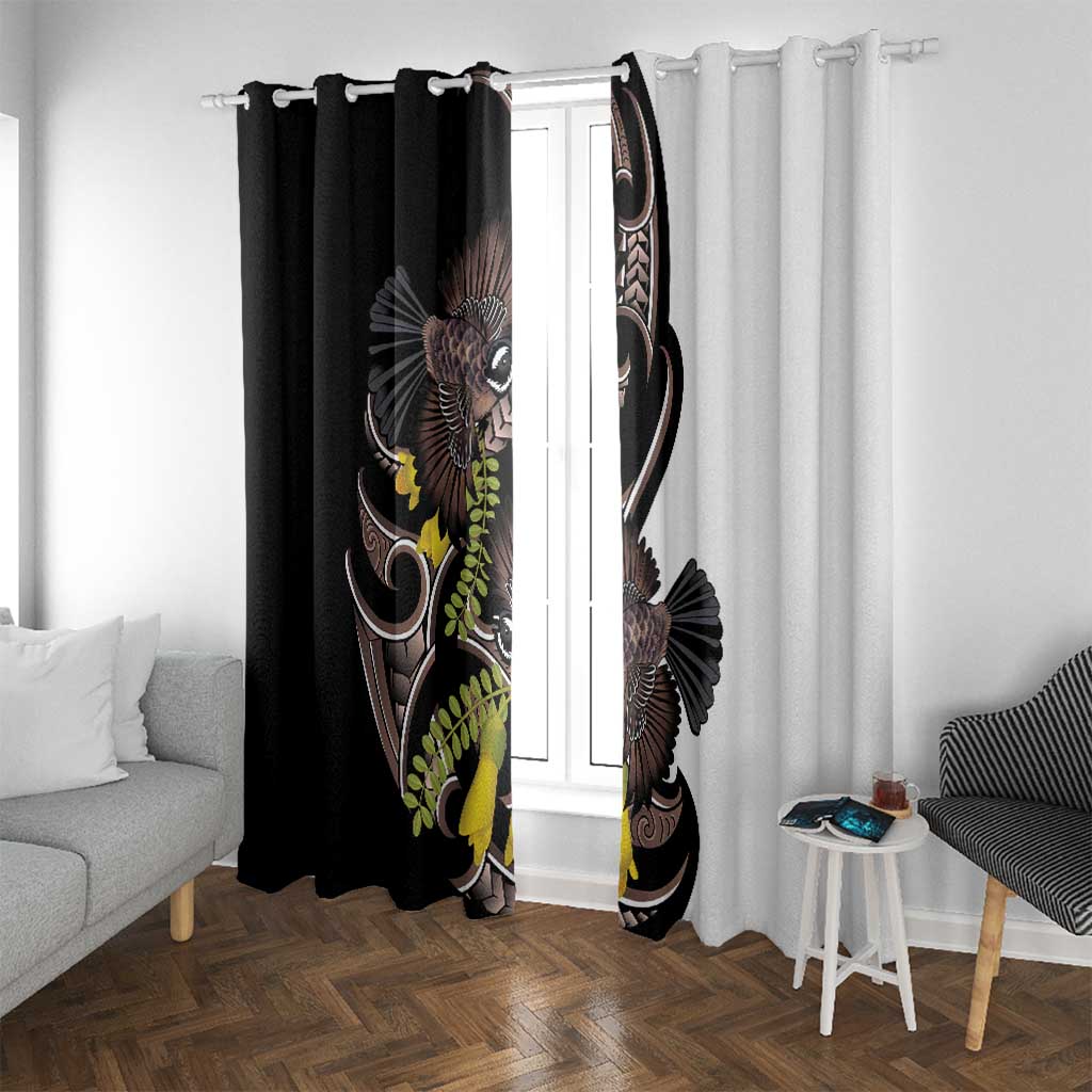 New Zealand Valentines Day Window Curtain Piwakawaka Lovers Maori Koru Tattoo - Polynesian Pride