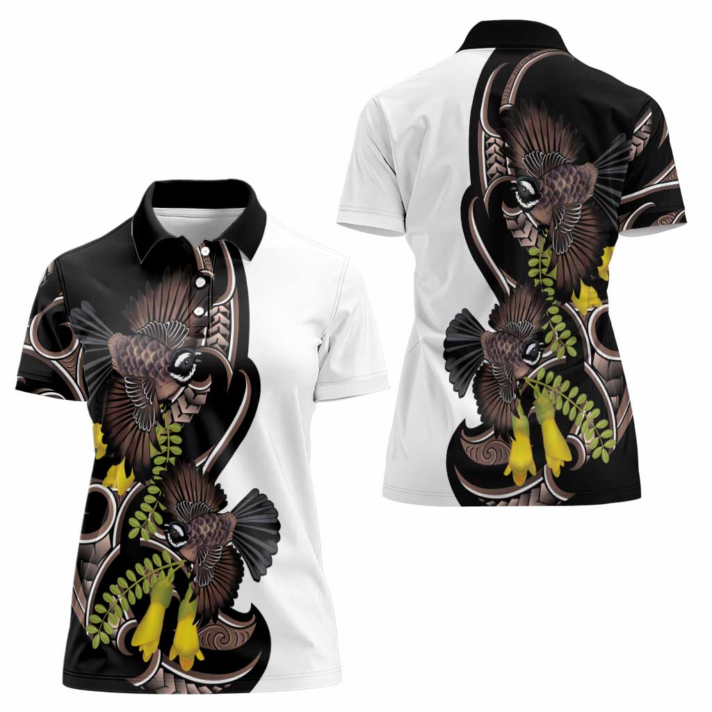 New Zealand Valentines Day Women Polo Shirt Piwakawaka Lovers Maori Koru Tattoo - Polynesian Pride