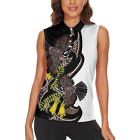 New Zealand Valentines Day Women Sleeveless Polo Shirt Piwakawaka Lovers Maori Koru Tattoo - Polynesian Pride