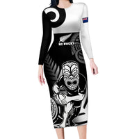 New Zealand Silver Fern Rugby Family Matching Long Sleeve Bodycon Dress and Hawaiian Shirt Go Champions NZ All Black Maori Koru LT14 Mom's Dress Black - Polynesian Pride