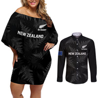 New Zealand Silver Fern Rugby Couples Matching Off Shoulder Short Dress and Long Sleeve Button Shirts 2023 Go Aotearoa Champions World Cup LT14 Black - Polynesian Pride