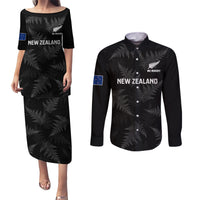 New Zealand Silver Fern Rugby Couples Matching Puletasi Dress and Long Sleeve Button Shirts 2023 Go Aotearoa Champions World Cup LT14 Black - Polynesian Pride