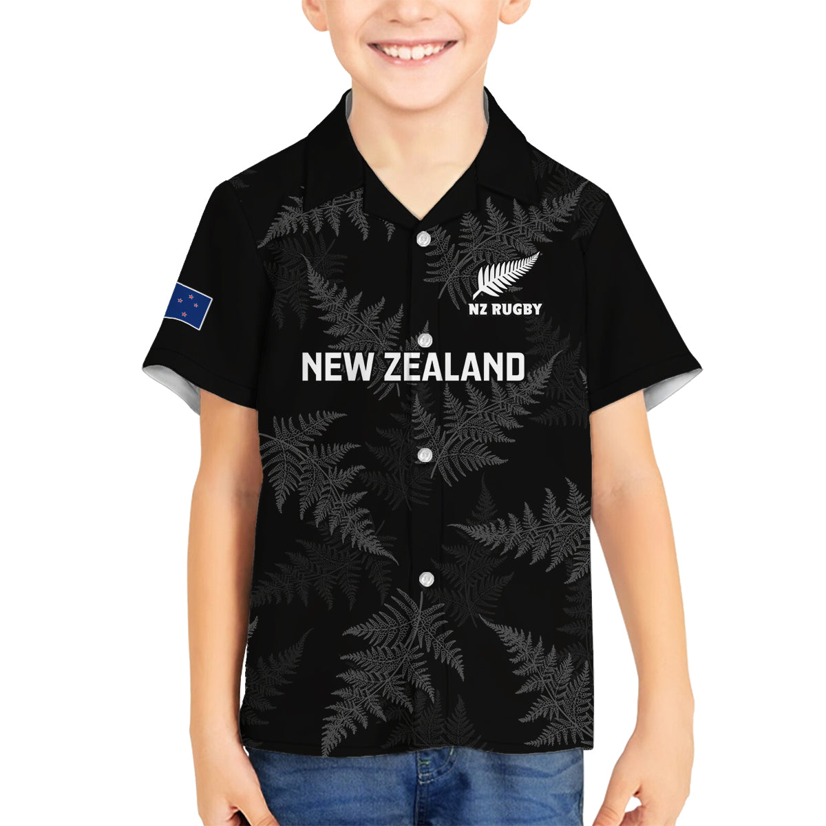 New Zealand Silver Fern Rugby Family Matching Tank Maxi Dress and Hawaiian Shirt 2023 Go Aotearoa Champions World Cup LT14 Son's Shirt Black - Polynesian Pride