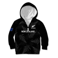 New Zealand Silver Fern Rugby Kid Hoodie 2023 Go Aotearoa Champions World Cup LT14 Zip Hoodie Black - Polynesian Pride