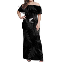 New Zealand Silver Fern Rugby Off Shoulder Maxi Dress 2023 Go Aotearoa Champions World Cup LT14 Women Black - Polynesian Pride