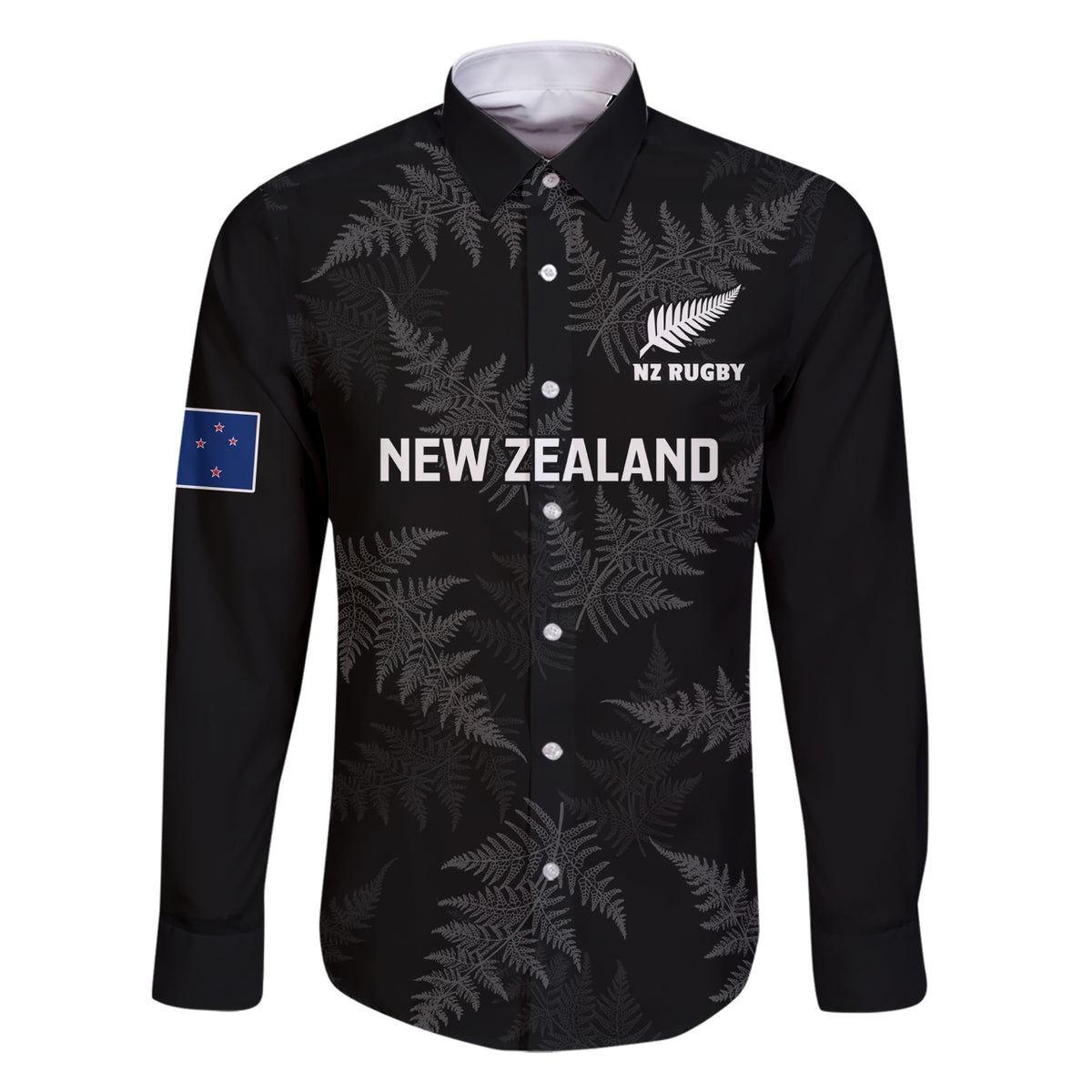 Custom New Zealand Silver Fern Rugby Family Matching Short Sleeve Bodycon Dress and Hawaiian Shirt 2023 Go Aotearoa Champions World Cup LT14 Dad's Shirt - Long Sleeve Black - Polynesian Pride