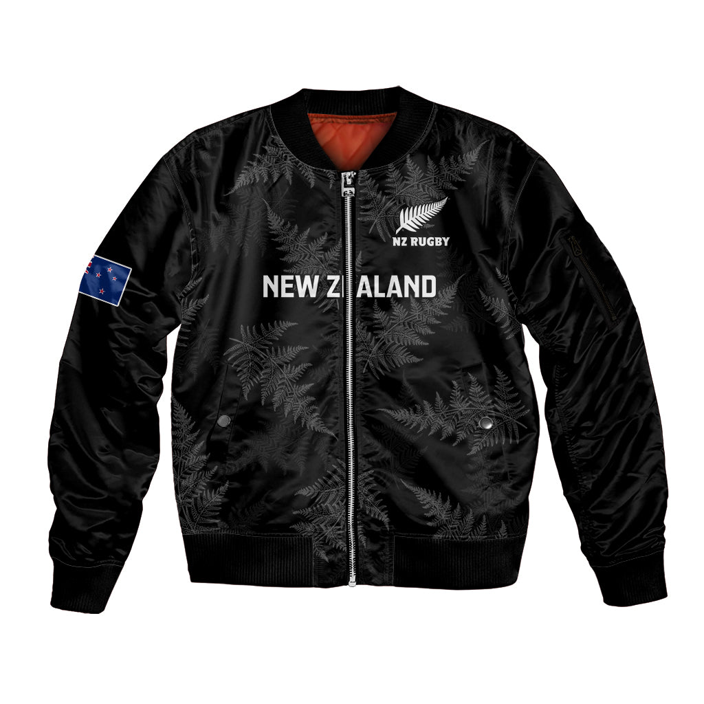 Custom New Zealand Silver Fern Rugby Sleeve Zip Bomber Jacket 2023 Go Aotearoa Champions World Cup LT14 Unisex Black - Polynesian Pride
