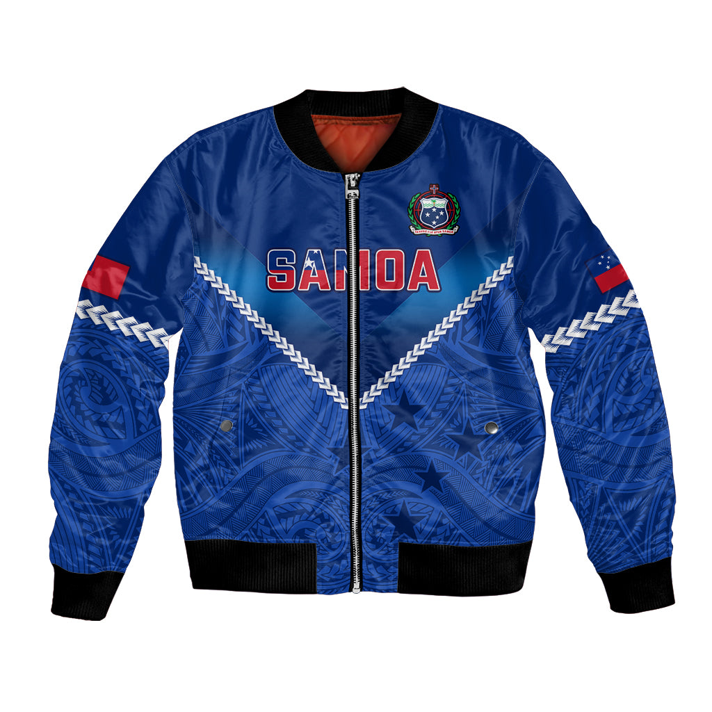 Samoa Rugby Bomber Jacket 2023 Go Manu Samoa LT14 Unisex Blue - Polynesian Pride