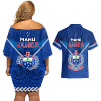 Samoa Rugby Couples Matching Off Shoulder Short Dress and Hawaiian Shirt 2023 Go Manu Samoa LT14 - Polynesian Pride