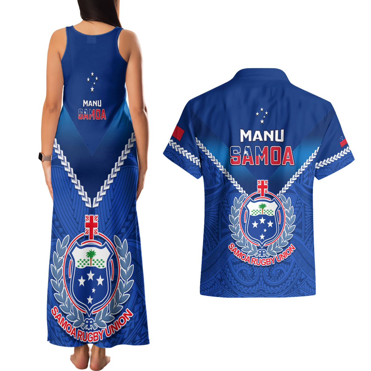 Samoa Rugby Couples Matching Tank Maxi Dress and Hawaiian Shirt 2023 Go Manu Samoa LT14 - Polynesian Pride