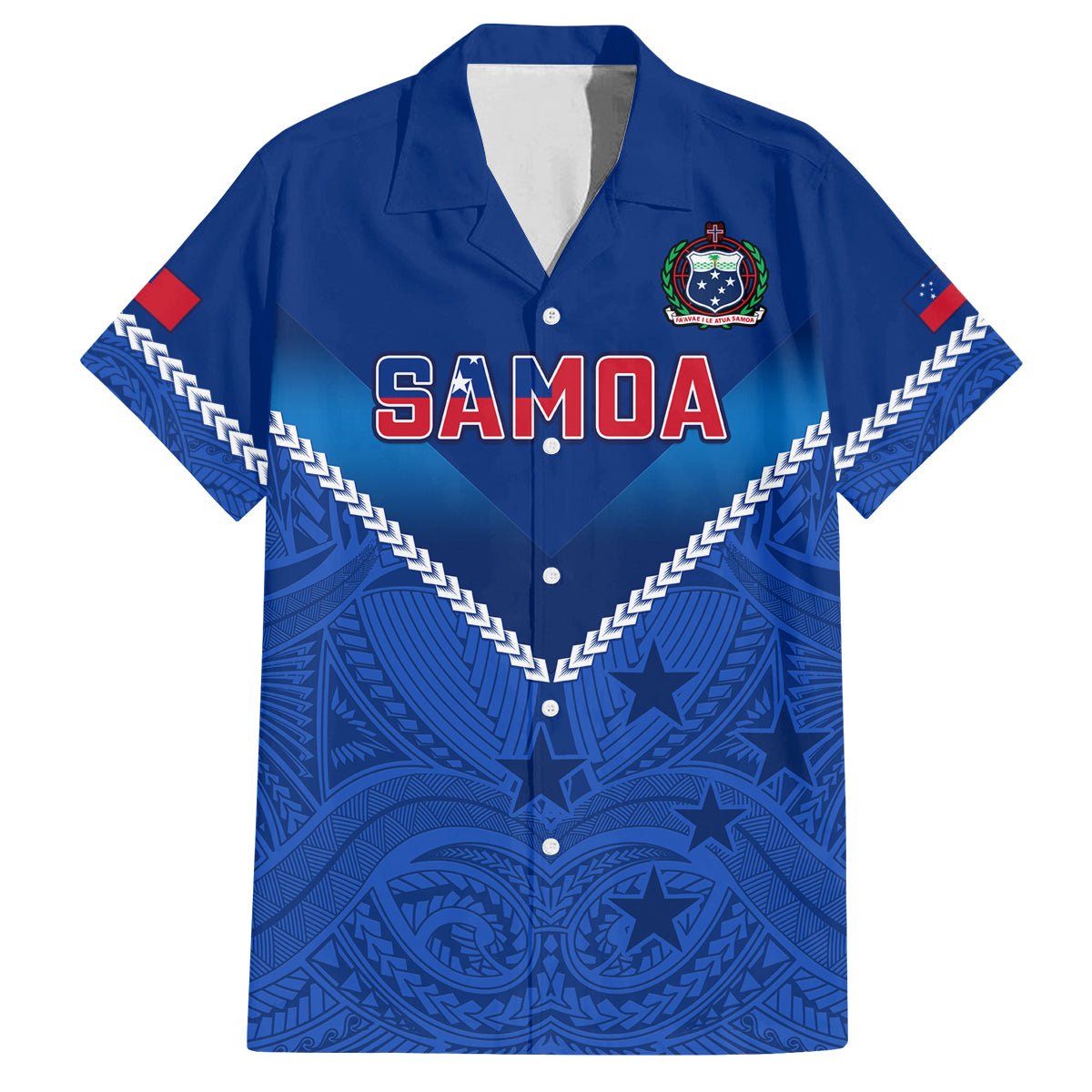 Samoa Rugby Family Matching Puletasi Dress and Hawaiian Shirt 2023 Go Manu Samoa LT14 Dad's Shirt - Short Sleeve Blue - Polynesian Pride