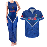 Custom Samoa Rugby Couples Matching Tank Maxi Dress and Hawaiian Shirt 2023 Go Manu Samoa LT14 Blue - Polynesian Pride