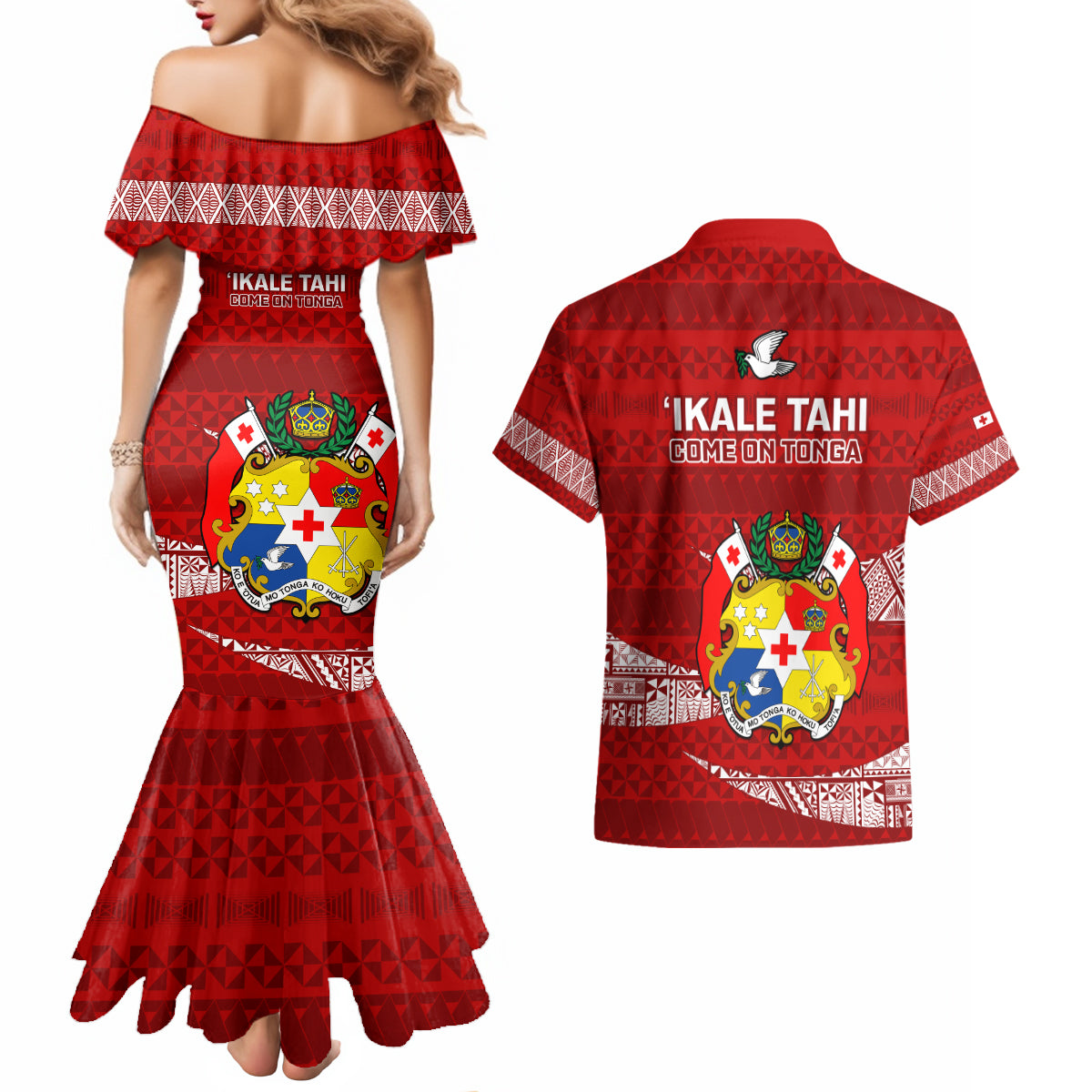Tonga Rugby Couples Matching Mermaid Dress and Hawaiian Shirt 2023 Ikale Tahi Tongan Ngatu Pattern LT14 - Polynesian Pride