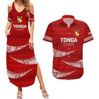 Tonga Rugby Couples Matching Summer Maxi Dress and Hawaiian Shirt 2023 Ikale Tahi Tongan Ngatu Pattern LT14 Red - Polynesian Pride