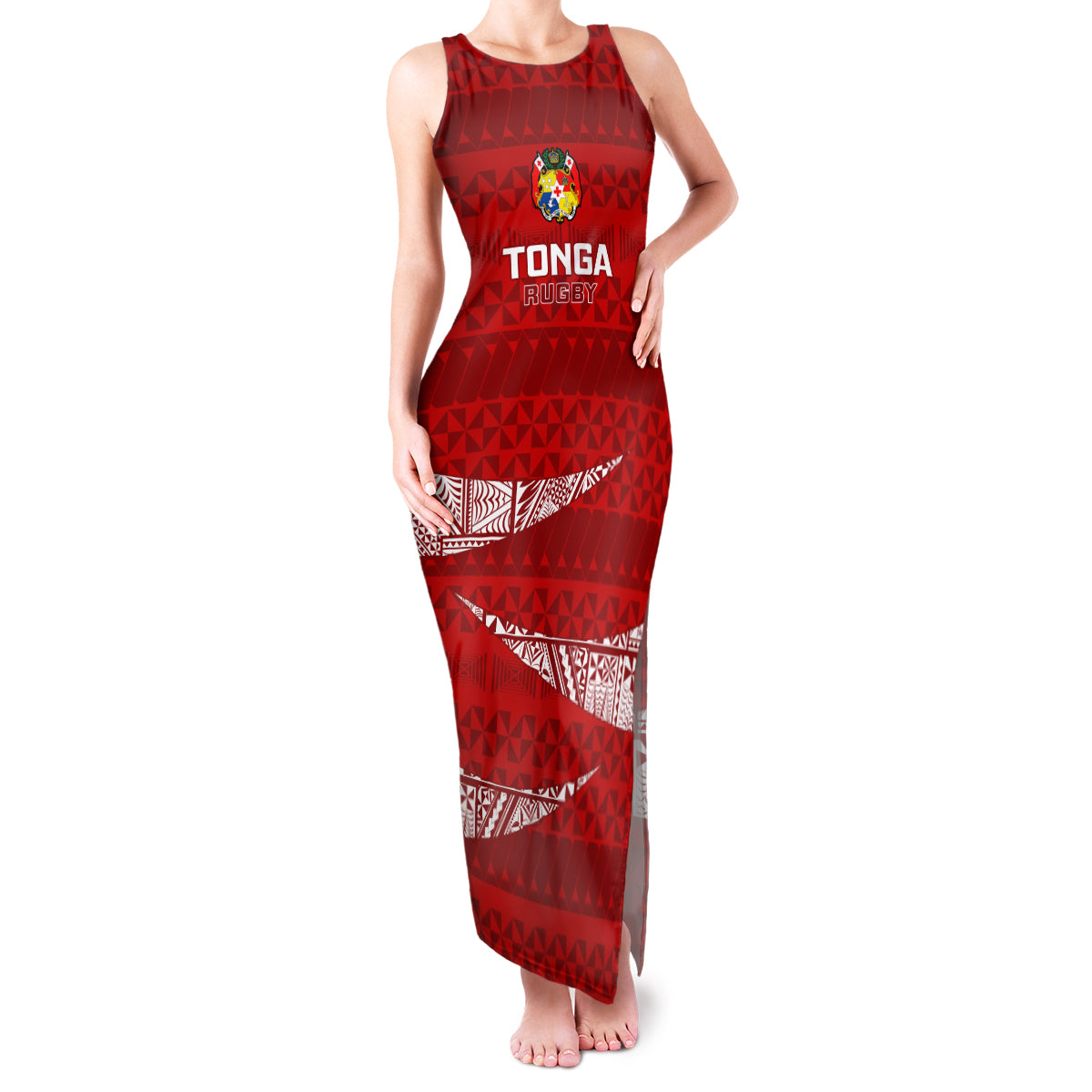 Tonga Rugby Family Matching Tank Maxi Dress and Hawaiian Shirt 2023 Ikale Tahi Tongan Ngatu Pattern LT14 Mom's Dress Red - Polynesian Pride