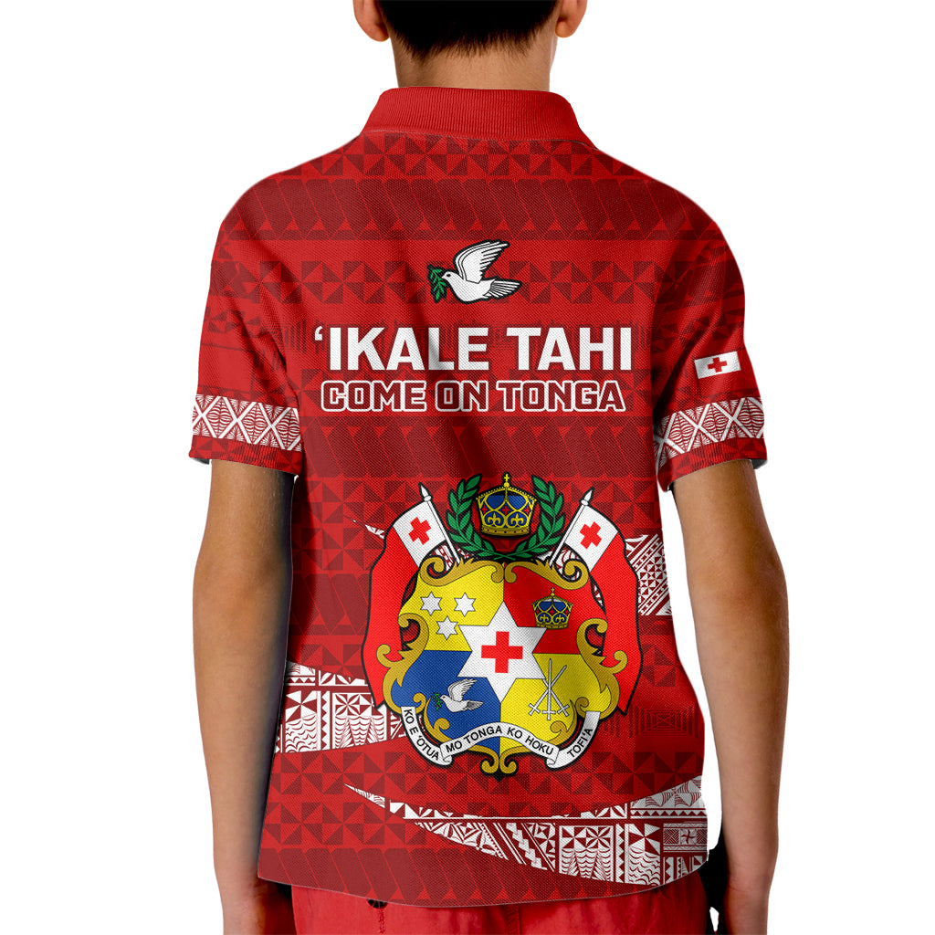 Tonga Rugby Kid Polo Shirt 2023 Ikale Tahi Tongan Ngatu Pattern LT14 - Polynesian Pride