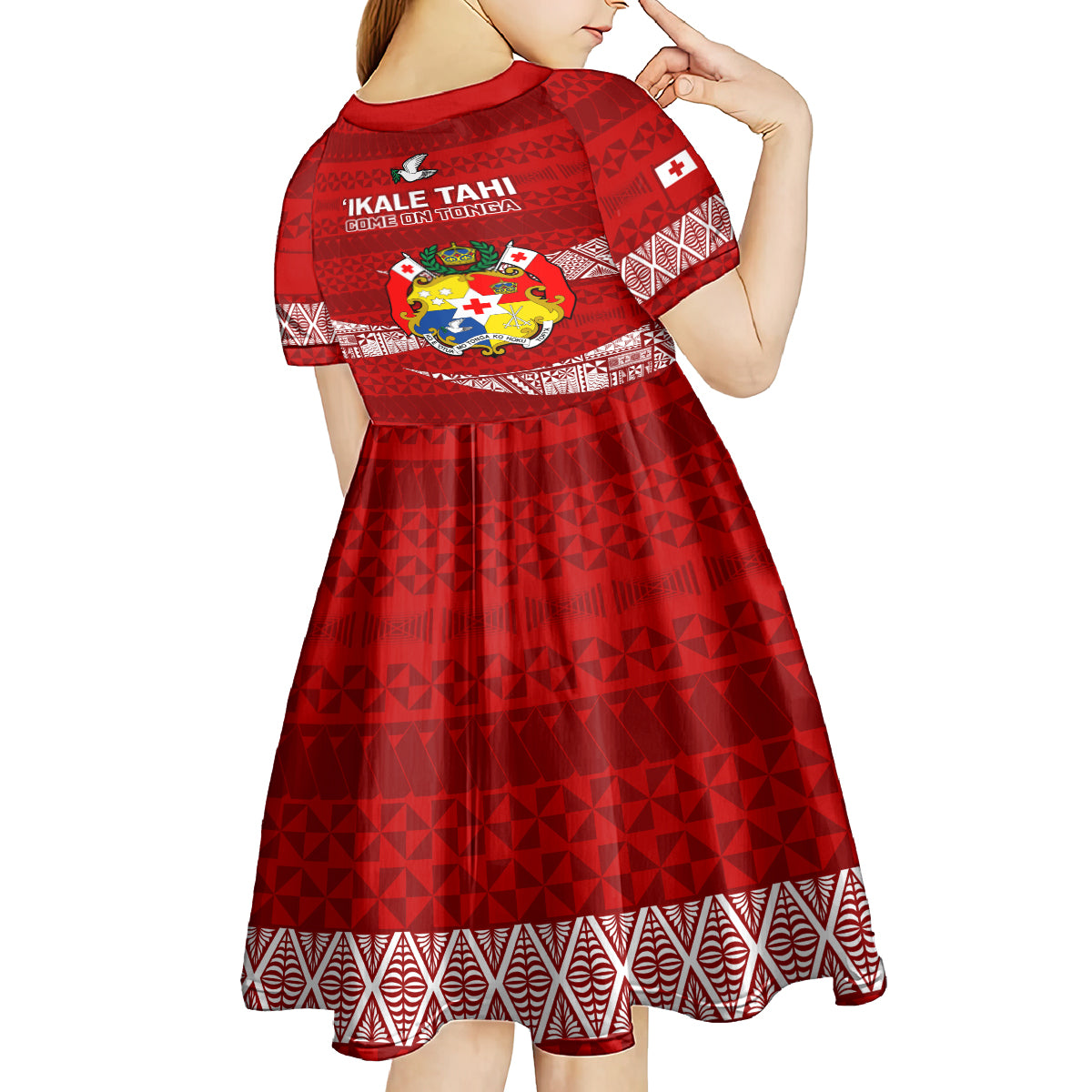 Tonga Rugby Kid Short Sleeve Dress 2023 Ikale Tahi Tongan Ngatu Pattern LT14 - Polynesian Pride