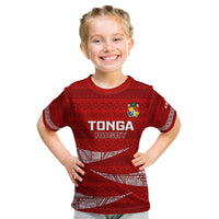 Tonga Rugby Kid T Shirt 2023 Ikale Tahi Tongan Ngatu Pattern LT14 Red - Polynesian Pride