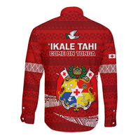 Tonga Rugby Long Sleeve Button Shirt 2023 Ikale Tahi Tongan Ngatu Pattern LT14 - Polynesian Pride