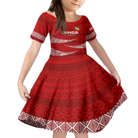 Custom Tonga Rugby Kid Short Sleeve Dress 2023 Ikale Tahi Tongan Ngatu Pattern LT14 KID Red - Polynesian Pride