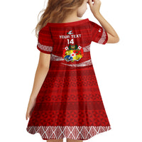 Custom Tonga Rugby Kid Short Sleeve Dress 2023 Ikale Tahi Tongan Ngatu Pattern LT14 - Polynesian Pride