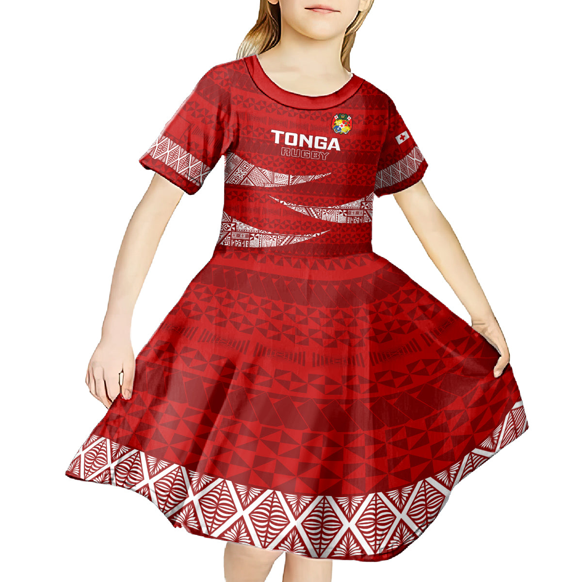 Custom Tonga Rugby Kid Short Sleeve Dress 2023 Ikale Tahi Tongan Ngatu Pattern LT14 - Polynesian Pride