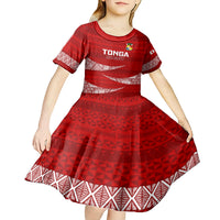 Custom Tonga Rugby Kid Short Sleeve Dress 2023 Ikale Tahi Tongan Ngatu Pattern LT14 - Polynesian Pride