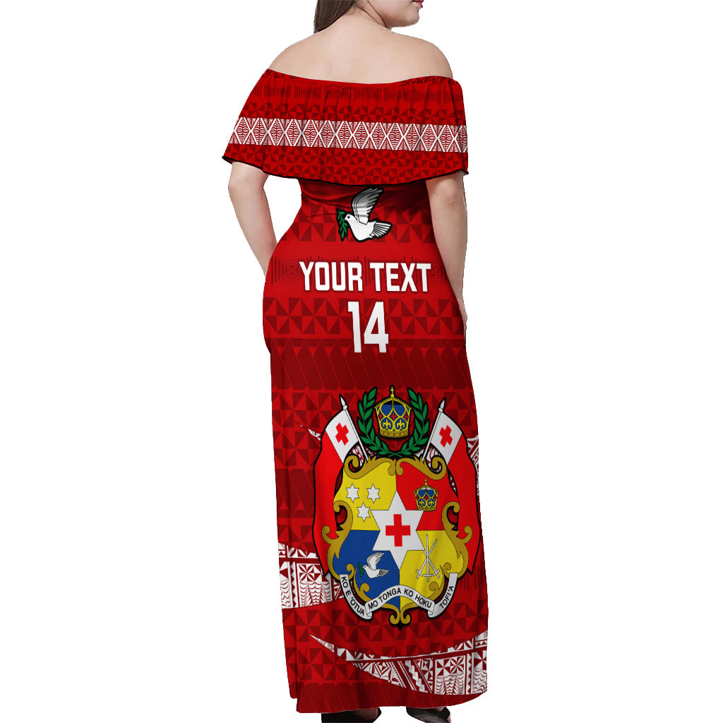 Custom Tonga Rugby Off Shoulder Maxi Dress 2023 Ikale Tahi Tongan Ngatu Pattern LT14 - Polynesian Pride