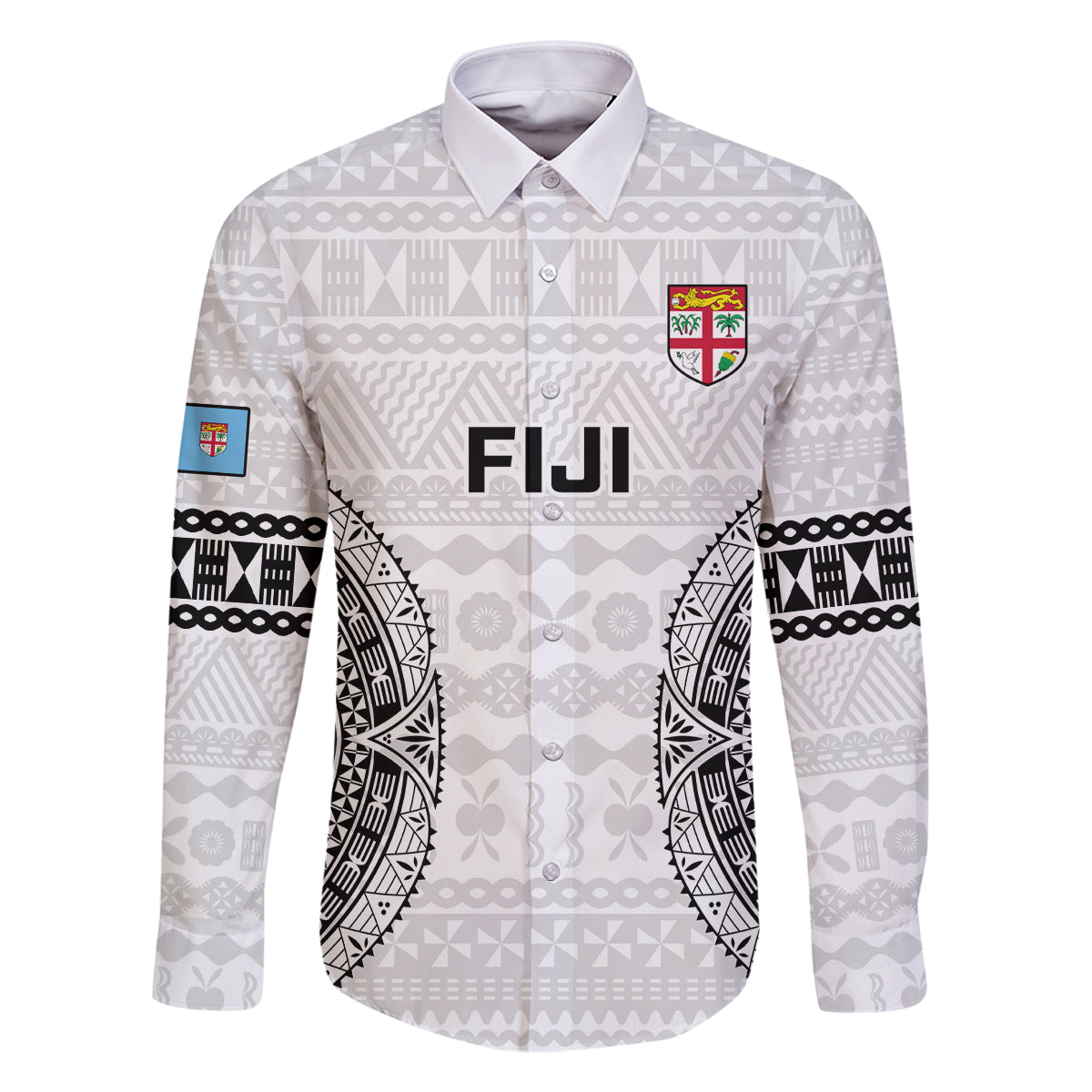 Fiji Rugby Family Matching Tank Maxi Dress and Hawaiian Shirt 2023 Go Champions World Cup Fijian Tapa Pattern LT14 Dad's Shirt - Long Sleeve White - Polynesian Pride