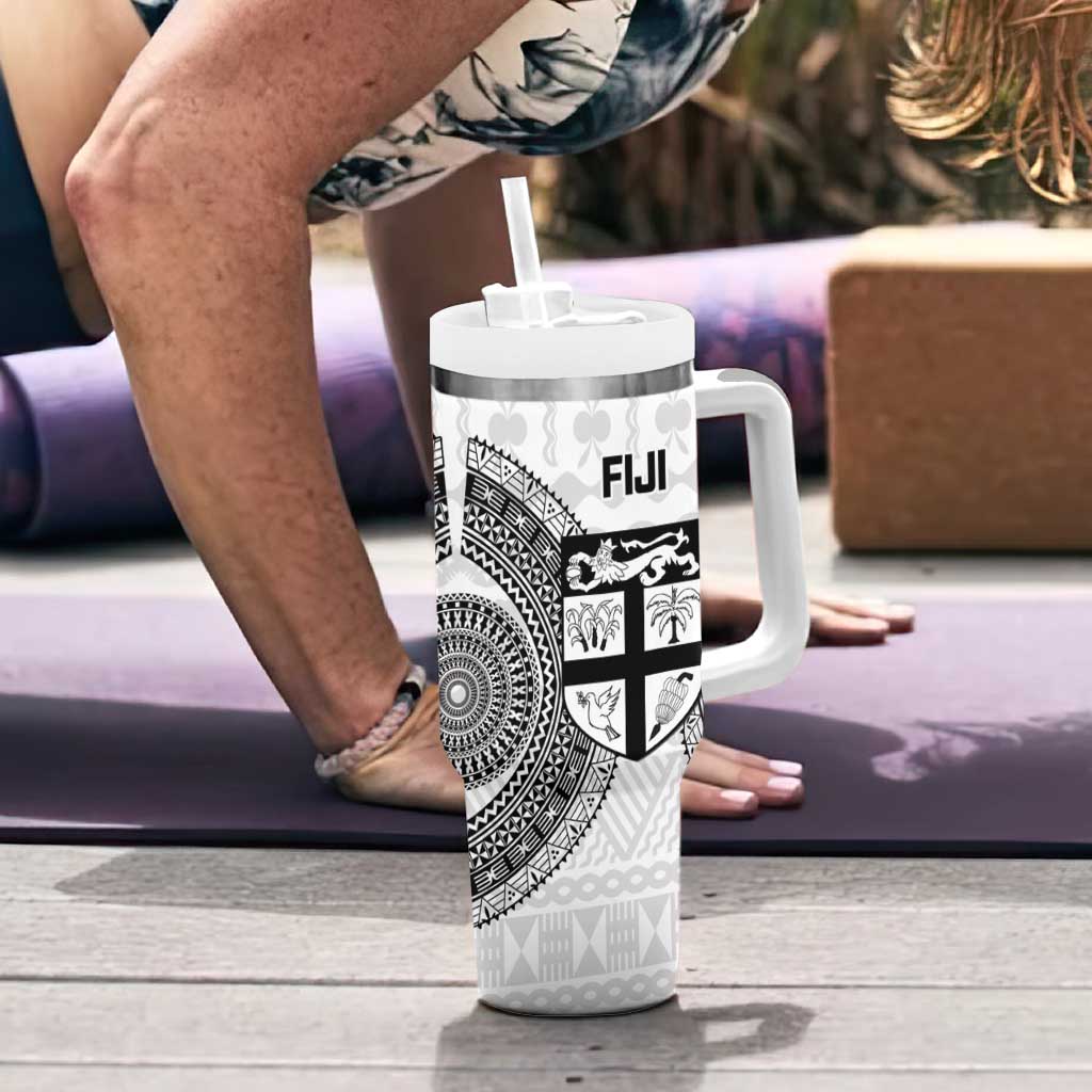 Fiji Rugby Tumbler With Handle Go Champions World Cup Fijian Tapa Pattern