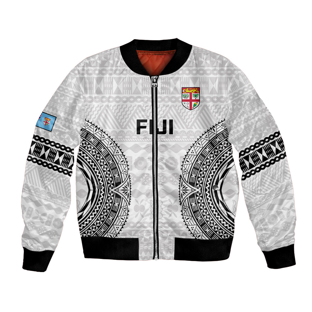Custom Fiji Rugby Bomber Jacket 2023 Go Champions World Cup Fijian Tapa Pattern LT14 Unisex White - Polynesian Pride
