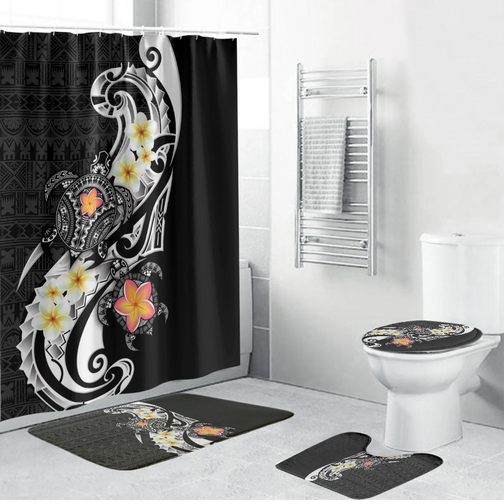 Bula Fiji Tapa Turtle Bathroom Set Plumeria Fijian Masi Vonu Black LT14 Bathroom Set (4 pcs) Black - Polynesian Pride