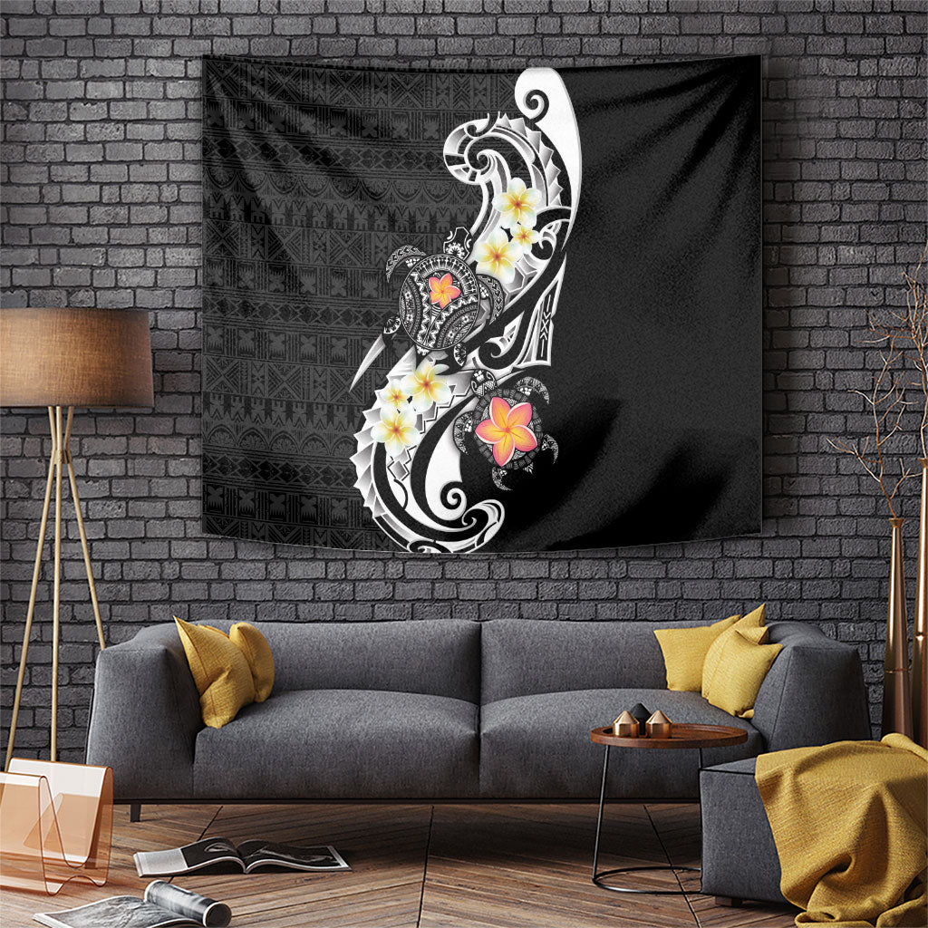Bula Fiji Tapa Turtle Tapestry Plumeria Fijian Masi Vonu Black LT14 Black - Polynesian Pride